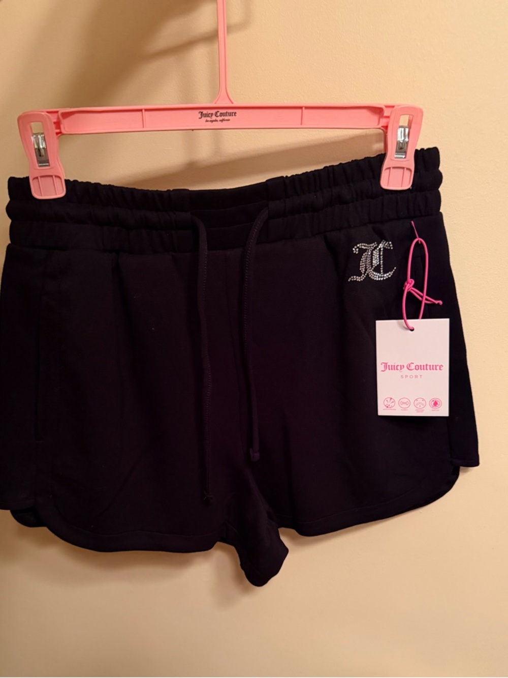 Juicy Couture Black Athletic Shorts with Rhinestone JC Logo
